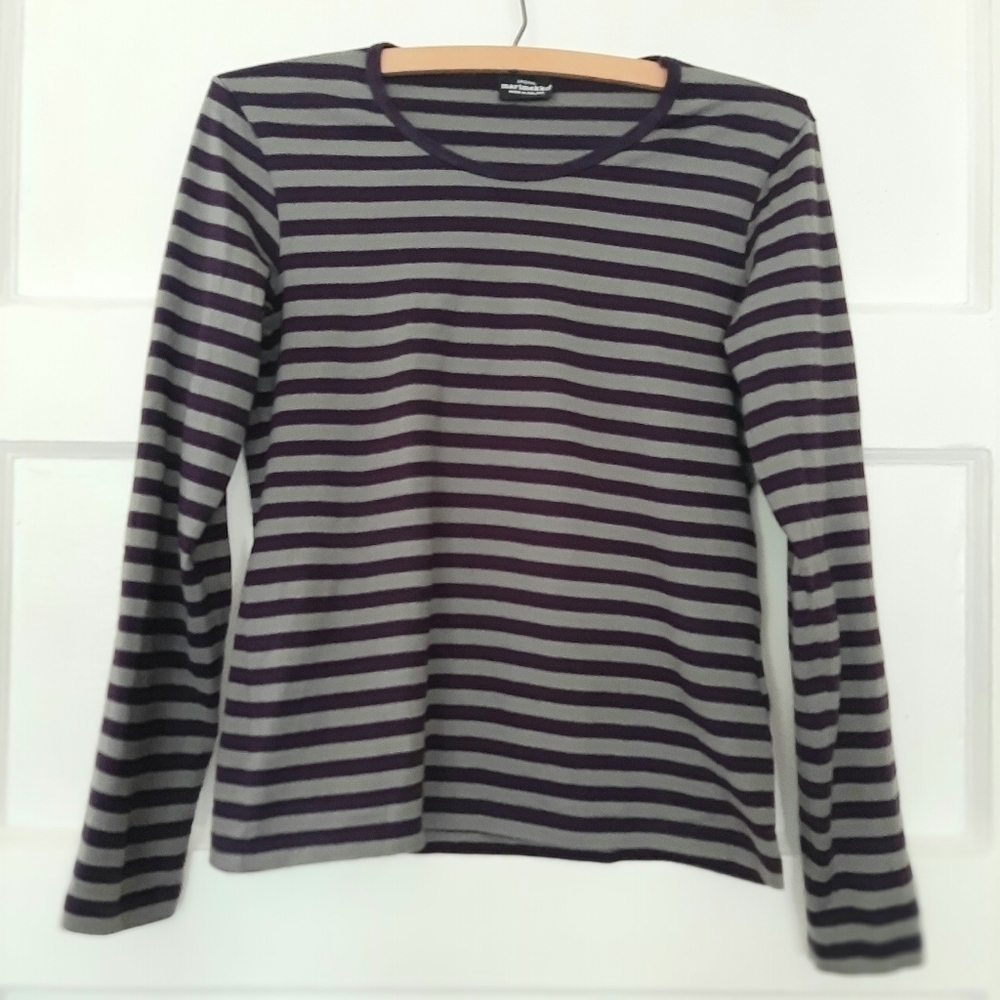 Marimekko Purple Striped Long Sleeve Crew Neck Top T Shirt Like New